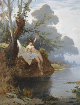 Hermann David Salomón Corrodi Painting - con la riva del fiume Hermann David Salomon Corrodi paisaje orientalista